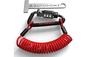 Autodomy Zamek do Kasku Motocyklowego | Zabezpieczenie Antykradzieżowe z Karabińczykiem, Kodem Bezpieczeństwa, Elastycznym Kablem Stalowym 150 cm i Adapterem T