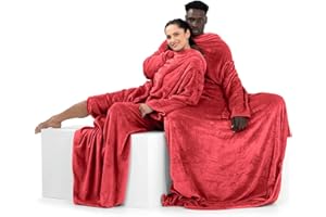 ‎DECOKING DecoKing koc z rękawami i kieszeniami 170 x 200 cm mikrofibra miękki ciepły czerwony Lazy