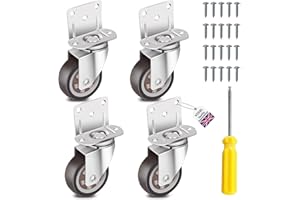 VZOXL Caster Wheels Set of 4, L-Type Wheels for Furniture, 50 mm Heavy Duty Castors with 20 Screws + 1 Screwdriver, Brown Soft TPE No Noise Castor Wheels, 360° Swivel Castors for Furniture, Cots Etc