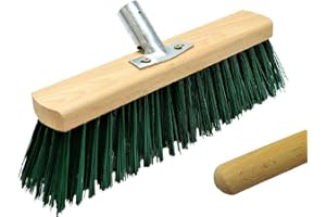 LOGOK2K Cotarba 12" 300mm Green Sweeping Broom Head Stiff Bristle with Handle Garden Sweeper