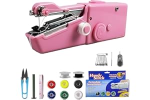 HZSZJMN Mini Sewing Machine, Handheld Sewing Machine for Beginners, Portable Electric Sewing Machine With Sewing Accessories, Suitable For DIY, Garments, Curtains, Home Travel (Pink)