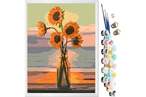 KEEMOSO Peinture par Numero,Acryliques Peinture par Numéros pour Adultes Débutants Enfants,DIY Paint by Numbers Kit sans Cadre 40X50CM-Tournesol de plage
