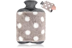 KAEMPE Borsa Acqua Calda, 2L Grande Boule Acqua Calda Ccon Tasca A Marsupio, Gomma Naturale/Peluche Borsa Dell'Acqua Calda (Grigio)