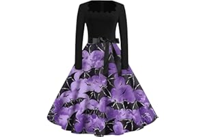 BTBDYDH Halloween Dress Retro Long Sleeve V Neck Dress Flare Vintage Hepburn Dresses Pumpkin Bat Witch Printed Cosplay Party Costume Cocktail Swing Dress Cute Novelty Gothic A-line Dress