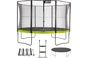 Kangui - Trampoline de Jardin 365 cm + Filet + échelle + bâche + kit ancrage | PUNCHI Vert.