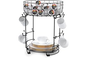 Bomclap Supporto per tazze, in metallo, per tazze da caffè e bicchieri, accessori e organizzazione della cucina, 12 ganci (nero-1)