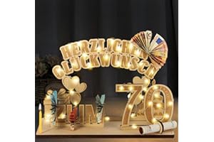 SONGLYPIAN 70. Geburtstag Geldgeschenke, 70 Geburtstag Mann und Frau Holz mit LED Lichterkette, Geschenke zum 70 Geburtstag Frau Mann, 70. Geburtstag Dekoration Gästebuch, DIY Geschenkideen für Familie Freunde