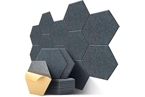 ‎KUCHOOW Hexagon Self-Adhesive Acoustic Panels, Pack of 12, High Density Sound Absorbers for Ceiling/Door/Wall Decoration and Acoustic Treatment, Studio/Home/Gaming Decoration (30 x 26 x 0.9 cm)