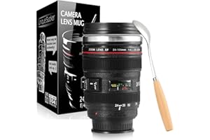 Splend Tazza da caffè con lente per fotocamera, non BPA, in acciaio inox, a tenuta stagna da viaggio, con coperchio e cucchiaio, EF24-105 mm f/4.0 USM