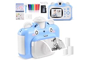 VAYOTOY Appareil Photo Enfants à Impression Instantanée, 2,4 Pouces Écran LCD 1080P HD Selfie Caméra Vidéo Caméscope avec 3 Rouleaux Papier et Carte 32 Go, Cadeau pour Filles Garçons 3-12 Ans