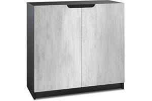 Vladon Sideboard Logan, Made in Germany, Kommode mit 2 Türen, Schwarz matt/Beton Oxid Optik (82 x 78 x 37 cm)