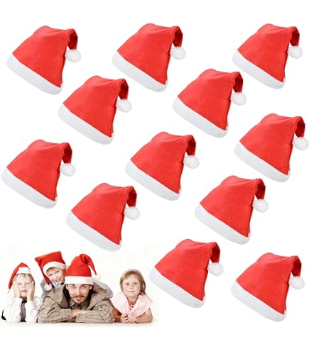 Pack 6 Gorros De Papá Noel Navidad - Terciopelo Rojo, Talla Adulto, Para Fiestas, Eventos Y Regalos