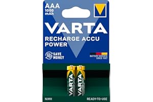 VARTA Batterien AAA, wiederaufladbar, 2 Stück, Recharge Accu Power, Akku, 1000 mAh Ni-MH, ohne Memory Effekt, vorgeladen, sofort einsatzbereit