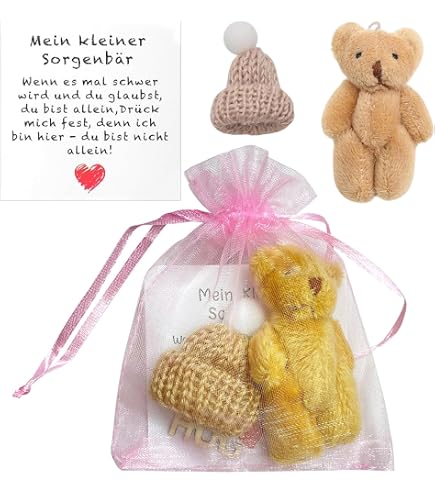 Audasi Worry Bear Hug in a Box,Mini Orso con Ispirazione Carta Fluffie Stuffies Orso Bambola Pensando a te Ottenere Bene Presto Pocket Abbraccio Decorazione Portachiavi Regalo Positivo
