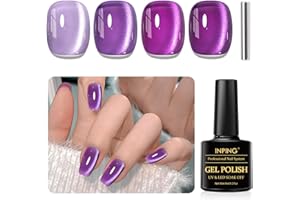INPING Esmaltes Semipermanentes Para Uñas, 4 Colore Violeta Cat Eye Gel Polish Set con imán, Pintauñas Semipermanentes Crystal Jelly Soak Off UV LED Diy Manicura Nail Art Set, 8 ML
