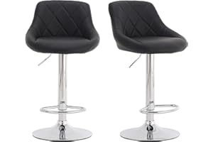 Millhouse Set of 2 Modern Bar Stools, Adjustable Swivel Gas Lift, Leatherette Exterior, Chrome Footrest & Base for Kitchen, Breakfast Bar, Counter, DM931-Black