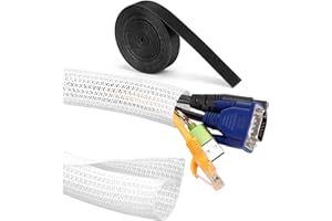 MOSOTECH Gaine de Câble Auto-enfichable 2 x 1,6 m avec 1 x 300 cm Serre-câbles pour TV PC Home Cinéma Système de Gestion des câbles - Ø19mm, Blanc