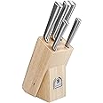 Sabatier Classic Professional 8-inch Chef Knife and 5 Piece Knife Block Set: Chef, Bread Knife, Slicer, 5-inch Utility, 3-inch Parer Knife, Premium Steel Kitchen Knives, and Rubberwood Block