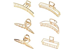 TSLBW 6 Pezzi Mollette per Capelli Grandi per Donne Ragazze Metallo Grandi Capelli Artiglio Clip Antiscivolo Forte Tenuta Fermagli per Capelli Mezzaluna Forcina per Capelli Spessi e Sottili Accessori (Oro)