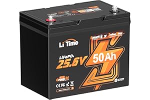 LiTime 24V 50Ah LiFePO4 Batteria Bluetooth con Protezione a Bassa Temperatura Progettata per Trolling Motor Boat, 4000-15000 Cicli e 10 Anni di Vita per Pesca su Ghiaccio, Barche, Nautico