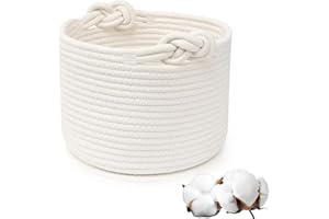BAILTOUK Cesta de Almacenamiento de Cuerda de Algodón, Organizador de Juguetes con Asa, Cestos Organizadores Cestas de Almacenamiento de Juguetes para Baño, Maquillaje, Juguetes (Blanco)