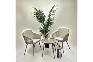 Direct Furniture Deals Patio Bistro Set, 3-Piece, Cushioned Chairs, Stainless Steel Table, Cream