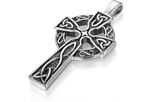 JewelryWe Bijoux Pendentif Collier Homme Rétro Croix Noeud Celtique Acier Inoxydable Fantaisie Chaîne 55cm