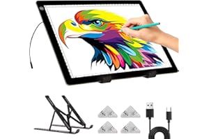 TSOCOS Bloc lumineux A4 - Tableau lumineux de peinture diamant avec support - Intensité variable - 3 niveaux - Avec câble de type C - Tampon lumineux LED ultra fin pour le dessin en vinyle