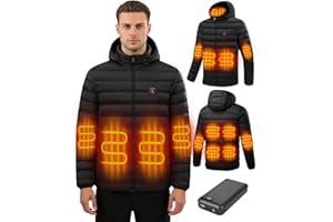 EVOLPOR Unisex Heated Jacket with Power Bank 20000mAh, 2025 New 9 Heating Zones Heated Jacket Womens Mens, 1400g Super Soft Down Cotton, Detachable Headcap, 3 Heat Levels, Down Coat for Outdoor, M,L,XL,XXL
