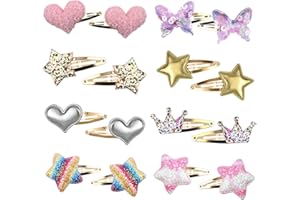 Pince Cheveux pour Filles, Gingbiss 16 pièces Étoile/Couronne/Coeur/Papillon en Forme de Barrettes Enfants, Métal Barettes Cheveux Fille Paillette, Kawaii Accessoires pour Filles Enfants