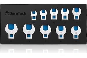 DURATECH 10-częściowy zestaw kluczy Crowfoot 3/20.3 cm, zestaw kluczy płaskich, rozmiary metryczne 10-19 mm, stal Cr-V, z organizerem narzędzi z pianki EVA