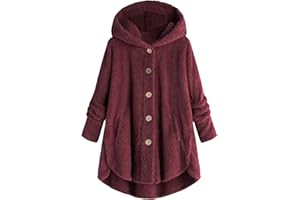 GENERIC Veste polaire pour femme avec capuche, veste de pyjama, grandes tailles, veste de transition, boutonnière, veste en peluche, veste d'hiver surdimensionnée, manches longues, veste de sport décontractée
