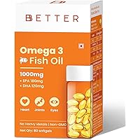 BBETTER Omega 3 Fish Oil for women and men | 1000mg Omega 3 Fatty Acid capsules with 180 mg EPA 120 mg DHA (60 Softgels)