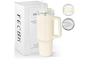 FECBK Thermobecher mit Strohhalm und Henkel 1,2L, 100% Auslaufsicherer Trinkbecher, Edelstahl Vakuumisoliert Kaffeebecher mit Griff, Hält 12 Std Heiß / 34 Std Kalt, Spülmaschinenfest, BPA Free, Beig