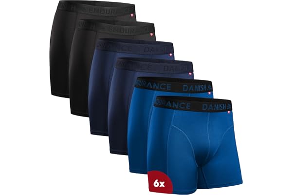 DANISH ENDURANCE Men's Sports Underwear, Non-Chafing, Pack of 6 | Sportkalsonger, andas och transporterar fukt, skavfria med normal eller lång benlängd för träning och gym