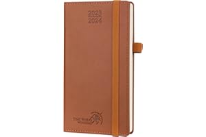 POPRUN Agenda de Poche 2023 2024 Semainier 16,5x9 cm - 17 Mois Petit Agenda Scolaire D'août 2023 à déc 2024 avec Couverture Rigide en PU Cuir, Papier Certifié FSC®, Marron