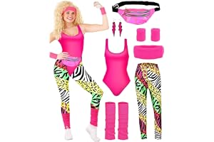 BIQIQI 80s Outfit Women's Retro Tracksuit Costume 80s 90s Clothing Costume Accessories Clothes Jersey, Leggings, Headband, Bracelets, Leg Warmers, Earrings, Belt Bag