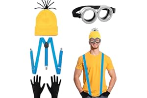 KODEPRO 4 Pcs Adults Cosplay Costume Accessories with Yellow Beanie Knit Hat Black Gloves Grey Steampunk Goggles Glasses Blue Shoulder Strap for Halloween Cosplay Party World Book Day Dress up Outfits