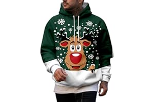 KSWLWCCPP Weihnachtspullover Herren Lustig: Casual Kapuzenpullover Baumwolle Hässlich Christmas Sweater Strick Weihnachtspulli mit Reindeer Weihnachten Hoodie