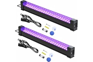 INDMIRD Rechargeable LED Black Light Bar, 2 Packs 10W 1ft USB UV Blacklight, 395-400nm Black Light Bar for Glow Party, Battery Powered Portable UV Lights with Switch for Neon,Cabinet,Club,Paint,Halloween