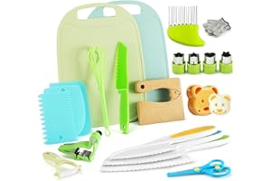 Goodchef Kit Couteau sécurité de Cuisine pour Enfants - 21 Pièces Couteau pour enfants pour la vraie cuisine des fruits et légumes pour les, enfants couteau de cuisine montessori à partir de 2 ans
