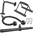 SERTT Workout Cable Machine Attachment for Home Gym, LAT Pulldown Attachments, Cable Accessories for Weight Training, Straight Pull Down Bar, Tricep Rope, Double D Row Handle, V-Shaped Bar