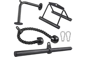 SERTT Workout Cable Machine Attachment for Home Gym, LAT Pulldown Attachments, Cable Accessories for Weight Training, Straight Pull Down Bar, Tricep Rope, Double D Row Handle, V-Shaped Bar
