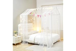 ZIQINPSQ Montessori Lot de 2 rideaux de lit pour filles et garçons, moustiquaire pour enfants, cadre de lit en bois, décorations de chambre à coucher (blanc)