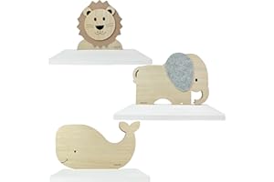 ‎SERRA FE Serra Fé Tieren Regal Kinderzimmer | Regal Holz | 3 Kinder Wandregal für Deko und Organisation Ihr Kinderzimmer | Tieren Regal mit Stoffdetails