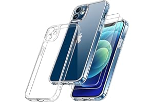 Qasyfanc Coque Protection Caméra Compatible avec iPhone 12 Mini et 2 Pièces Verre Trempé, [Protection Militaire] Coque Antichoc Anti-Jaune Couverture à 360 Degrés, Transparent