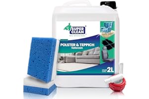 SUPERCLEAN SUPER CLEAN Środek do głębokiego czyszczenia tapicerki i dywanów | Koncentrat do wszystkich rodzajów tapicerki, dywanów, foteli samochodowych, sof i kanap | 2 L + 2 gąbki