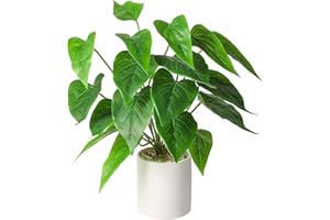 Floralsecret Fake Plants in Ceramic Pot, 11" Artificial Potted Plants with Greenery Leaves Stems Faux Green Plants for Desk Shelf Decoration (Pothos, 1pcs)