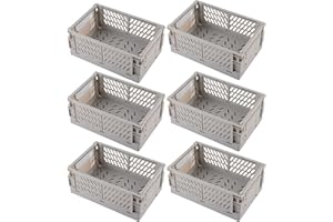 EURXLQ 6 Cestino Portaoggetti Pieghevole,Impilabile Cassette Plastica,Cassetta Pieghevole in Plastica,Cassette Plastica Pieghevoli per La Cucina,Bagno,Ufficio (Grigio, 25×16×10cm)