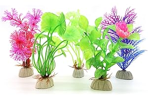 MHYMX Aquarium Pflanzen Deko, 5 Stück Kunststoff Künstliche Wasserpflanzen Klein Bunt Plastikpflanzen Aquarium Dekoration für Aquarien und Reptilienterrarium